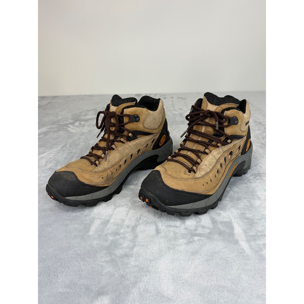 Merrell Mens Hiking Boots Size 10 Tan Pulse Mid Gore-Tex Smoke Waterproof Suede